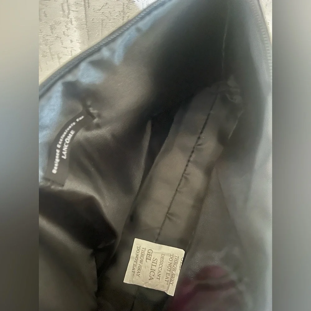 Lancome Paris Black and Pink Cosmetic Bag with Floral Accent